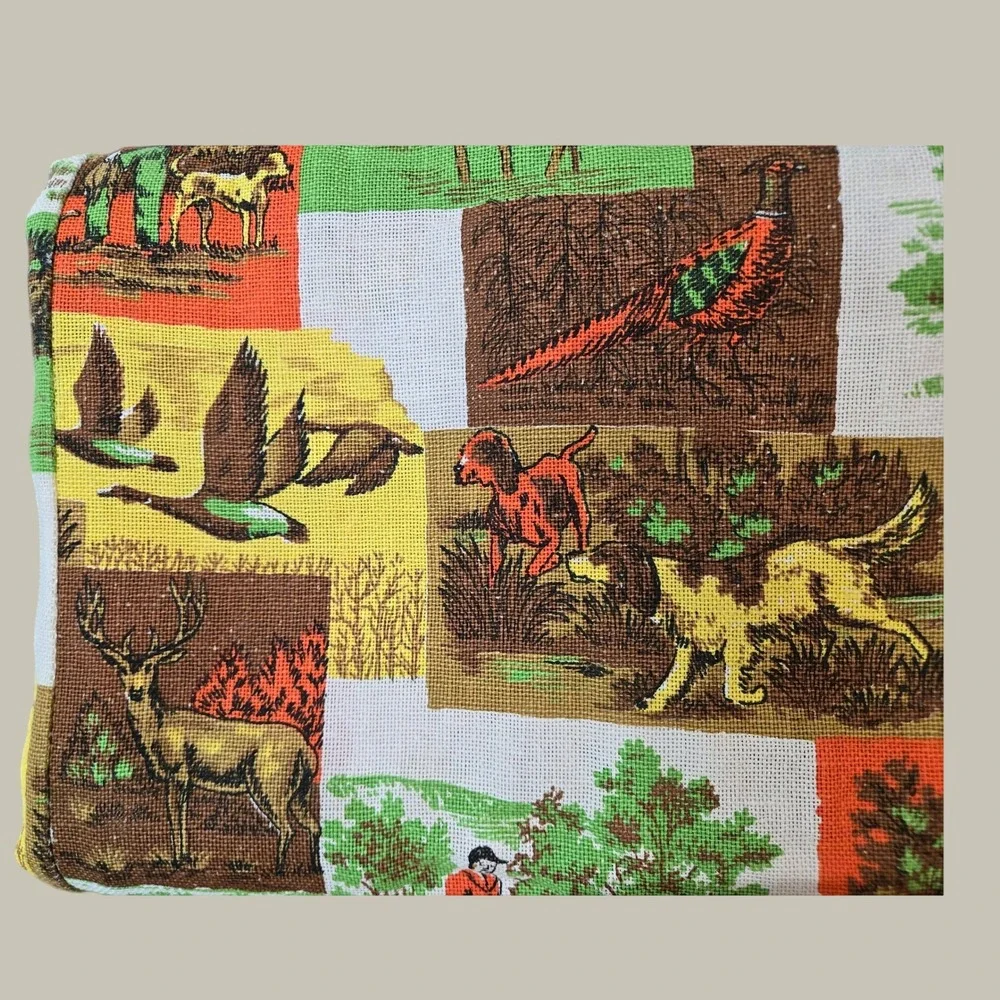 Vintage Hunting Equestrian Twin Size Bedspreads (Set 2) Lodge Cabin Scene